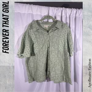 FOREVER THAT GIRL EYELET BLOUSE IN FERN 3X NWT